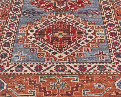 3x5 Gray Kazak Afghan Hand Knotted Geometric Wool Area Rug